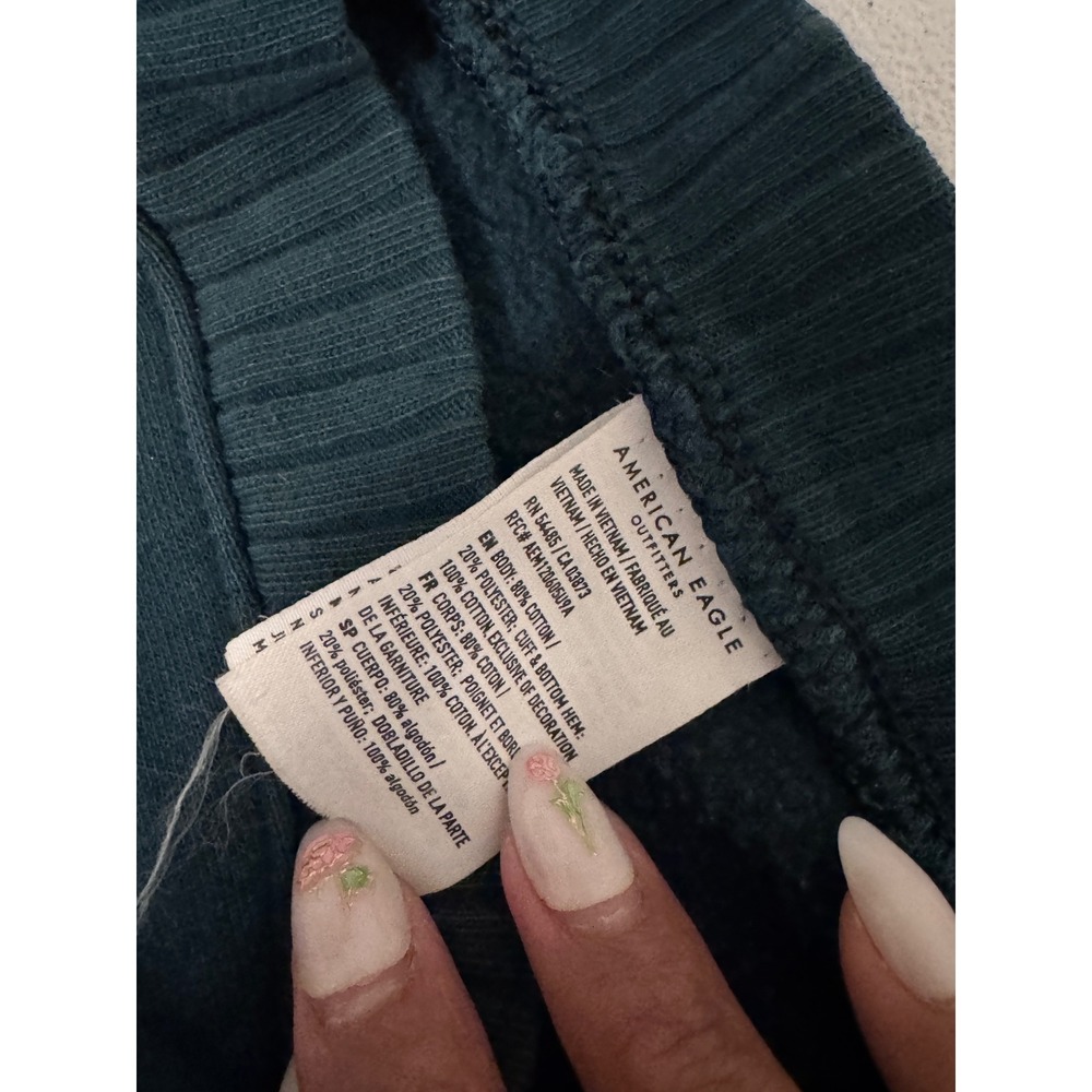 American Eagle Forest Green Oversized High Low Side Ribbed Pullover Hoodie L gf - Picture 5 of 7